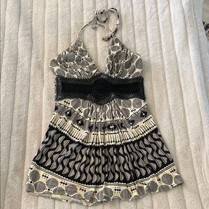 Chic Black and Cream Halter top